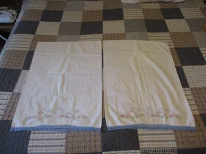 2 Vintage Hand Embroidered Pillowcases Lambs Crochet Edge 29" X 20" - Picture 1 of 16