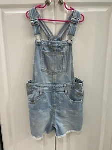 Cat & Jack Denim Stretch Shortalls Stars Girls Medium 8 - Picture 1 of 4