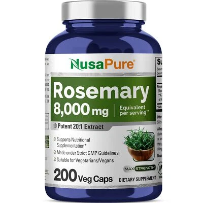 Cápsulas de romero NusaPure | 8000 mg | 200 cápsulas vegetales | Sin OGM y extracto 20:1 Foto 1 de 4