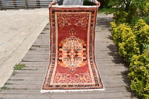 Türkischer Vintage Rot Teppich 2x5 Größe 90x175cm Wolle Orientalisch Handarbeit Dekor - Bild 1 von 14