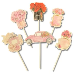 6 pcs Perfume Flower Fashion Girls Romantic Happy Birthday Paper Cake Topper  - Picture 1 of 8