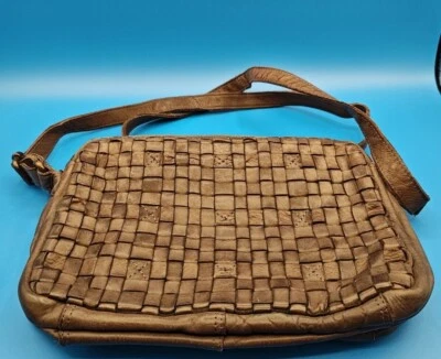 Bandolera de Colección Ashwood HERITAGE Inglaterra MARRÓN Tan Suave Genuino Tejido Cuero Cartera Foto 1 de 4