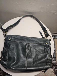 Vtg Fossil Black Soft Pebbled Leather Handle Bag Satchel Purse - Picture 1 of 12