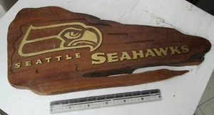 Vintage Hand Carved Teak Wood Seattle Seahawks Wall Ornament 24 X 11 inches - Picture 1 of 2