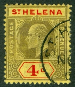 SG 66 St Helena 1908-11. 4d black & red/yellow. Very fine used CAT £40 - Picture 1 of 1