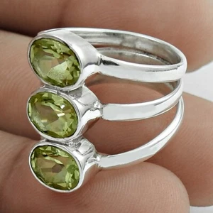 Three Stone Ring Natural Lemon Quartz Statement Ring Size 7 925 Silver Jewelry - Picture 1 of 7