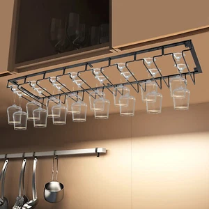 Hanging Wine Glass Rack Under Cabinet Wall Mounted Wine Glasses Holder For Bars - Picture 1 of 15