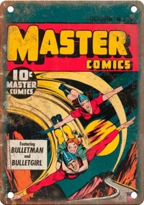 Master Comics Bulletman and Bulletgirl 12" x 9" Reproduction Metal Sign J877 - Picture 1 of 1
