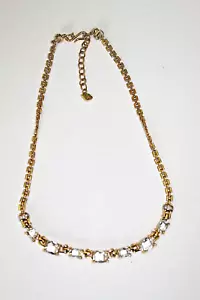 "Collar Swarovski Chapado en Oro Grande Cristales Transparentes 15-17"" Caja Cadena Vinculada" - Imagen 1 de 6