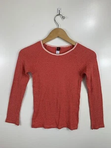 TEA Girls Size 12 Red Striped Long Sleeve Shirt Logo - Picture 1 of 5