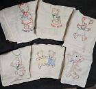 6 Vintage Embroidered Tea Towels-Bear Family
