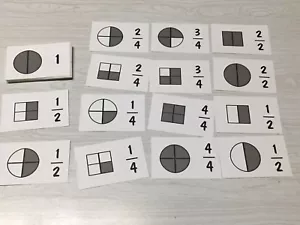 Laminated Equivalents Fraction Flash Cards. Preschool thru 3rd math flashcards. - Picture 1 of 7