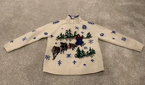 Lands End Wool Children’s Pullover Sweater Sz 6-8 w/ Winter Dog Sled Detail - Picture 1 of 9