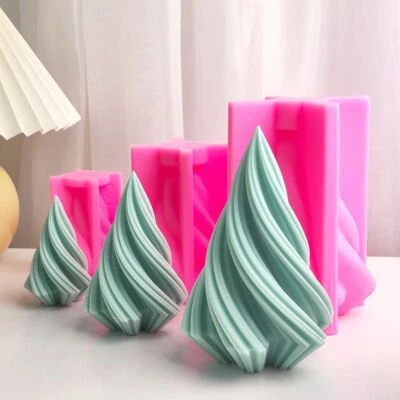 Rotating Conical Christmas Tree Candle Mold Geometry Striped Gypsum Soap Making - Image 1 of 4