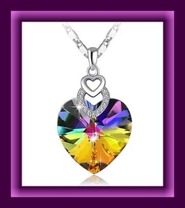 HEART PENDANT, Swarovski Crystal Pendant, Faceted Rainbow Sparkle Heart Necklace - Picture 1 of 7