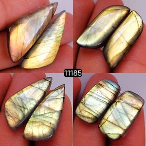 4Pair 114 Ct Natural Labradorite Cabochon Gemstone Pair Lot 33x13-24x12mm #11185 - Picture 1 of 5