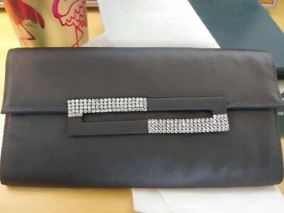 Vintage Bloomindales Satin Clutch Crossbody Gray With Rhinestones 9"x 4" Evening - Image 1 of 4