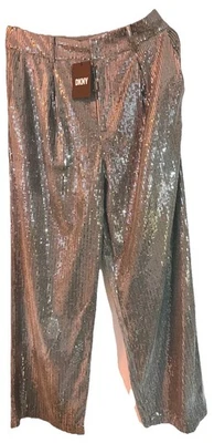 Mujer Ropa y Accesorios Pantalones DKNY Gris Rayas Lentejuelas Pantalones Nuevo con Etiquetas Foto 1 de 4