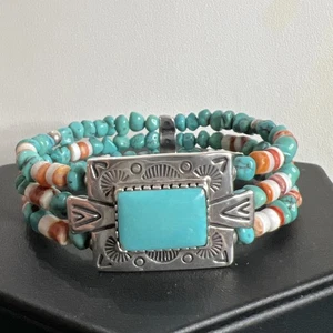 Carolyn Pollack Relios Sterling 925 Türkis Koralle Perlen Draht Manschette Armband - Bild 1 von 13