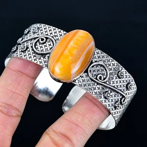 Orange Lace Agate 925 Silver Plated Bracelet/Bangle Adjustable - Picture 1 of 3