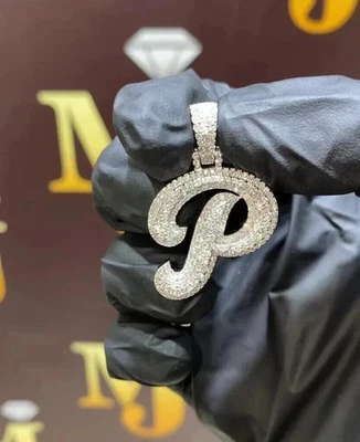 2.00 Ct Real Moissanite Initial "P" Letter Pendant 14K White Gold Plated Silver - Image 1 of 3