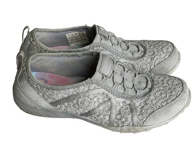Zapatillas sin cordones Sketchers para mujer 7 grises gamuza encaje flor ajuste relajado memoria F Foto 1 de 4