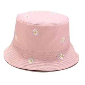 Reversible Embroidered Daisy Bucket Hat Packable Beach Sun Hat for Women Men - Picture 1 of 5