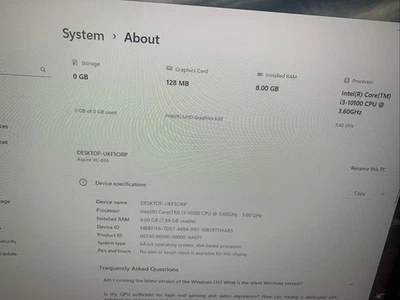 ACER Aspire XC-895 Desktop PC - Intel Core i3, 1 TB HDD 8GB Ram - Image 1 of 4