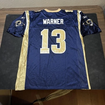 St. Louis Rams Football Jersey Mens XL Blue Gold NFL Football Kurt Warner Reebok - Image 1 of 4