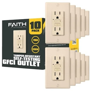 15-Amp 125-Volt GFCI Duplex Tamper Resistant Outlet GFI Receptacle Ivory 10-Pack - Picture 1 of 10
