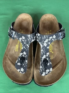 Birkenstock Gizeh 37 Sandals US 6 Papillio Black White Floral Flowers - Picture 1 of 13