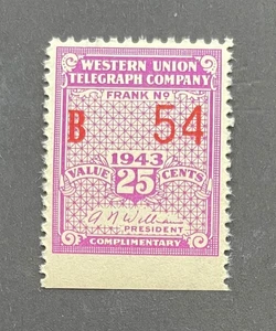 Telegraph Stamp #16T109 single - 1943 Western Union Telegraph Company - OG - MNH - Picture 1 of 2