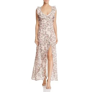 For Love & Lemons Maxi Abito Balsamo Ape Increspato Taglia Media Pizzo Ruffles Rosa (16) - Foto 1 di 16