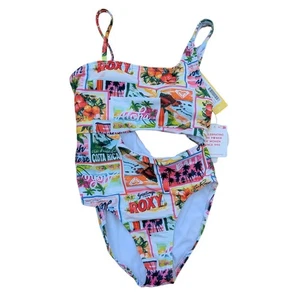 NWT Roxy Girl's Swimsuit Set UPF 50+ Sun Protection Bright Tropical Girls 12 - Picture 1 of 6