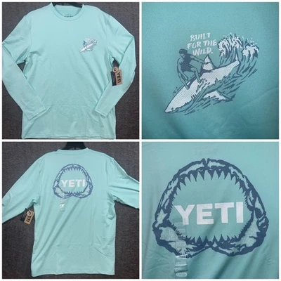 YETI Sharks Up Sunshirt Long Sleeve UPF 50+ Protection Seafoam Aqua Men Sz L NEW - Image 1 of 4