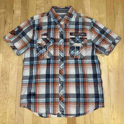 Camisa con botones Affliction para hombre grande roja azul a cuadros perla bordada a presión Y2K Foto 1 de 4