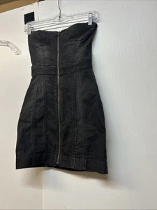 Jessica Simpson Black Denim Bustier Strapless Mini Dress Size X-Small Zip Front - Picture 1 of 4