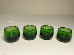 Set Of 4 Mini Green Glass Liqueur Shot Glasses - Picture 1 of 11