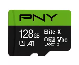 PNY 128GB Elite-X microSDXC UHS-I/U3 Class 10 Memory Card with Adapter 4K - Picture 1 of 4