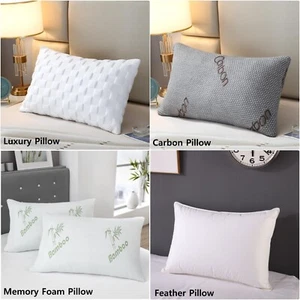 Almohadas a rayas egipcias de lujo rellenas de fibra hueca suave de calidad de hotel - paquete de 2,3 - Imagen 1 de 25