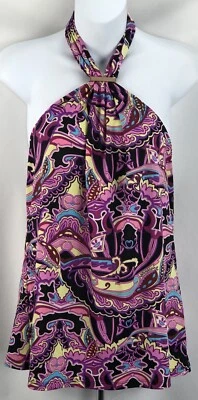 Vintage psychedelic Halter top L purple Geometric Charm Tie Neck 90s Retro - Image 1 of 4