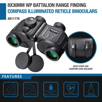 Barska AB11776 8x 30mm Battalion Tactical Binoculars w/ Rangefinder & Compass - Image 1 of 4