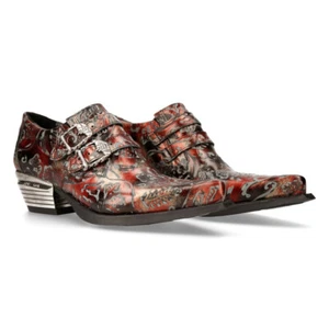 New Rock 7960-S5 Embossed Vintage Black, Red Leather Buckle Steel Heel Shoes - Picture 1 of 8