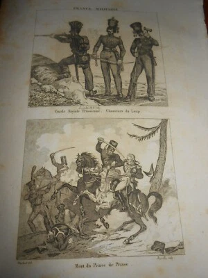 1836 ENGRAVING PRUSSIAN ROYAL GUARD CHASSEUR DU LOUP DEATH PRINCE OF PRUSSIA - Image 1 of 2