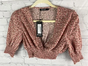 Nasty Gal Where Love Blossoms Floral Short Sleeve Crop Top Size 4 NWT - Picture 1 of 5
