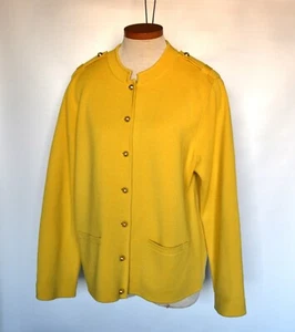 Elegante cárdigan suéter Talbots XL 100 % pura lana merino amarillo con botones - Imagen 1 de 8
