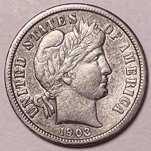 1903 Barber Silver Dime Almost Uncirculated AU Coin #21065 - Picture 1 of 3