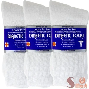 3-12 Pairs Health Circulatory Crew Cotton Diabetic Socks White 9-11 10-13 13-15 - Picture 1 of 8