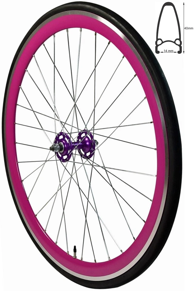 REDONDO 28 Zoll Vorderrad Singlespeed Fixie Laufrad Felge Lila Schwarz + Reifen - Bild 1 von 1