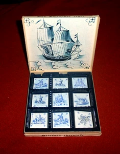 9 Miniatur Delfter Kacheln Keramik Fliesen Holland Box Driessen Schokolade 60er - Bild 1 von 6